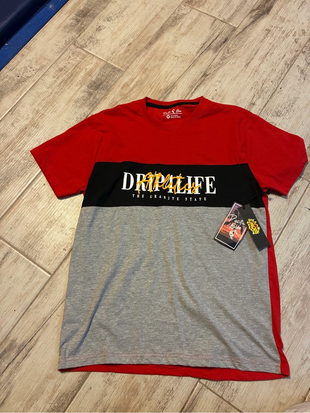 Pacific Blue —Red, Black & Gray Colorblock Men’s Tee